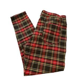 GUC Women's Red/Black Plaid Stretchy Pants Pockets Size 42 (Waist 36")